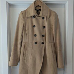 DKNY Tan Trench Coat Fitted Silhouette Notched Lapel